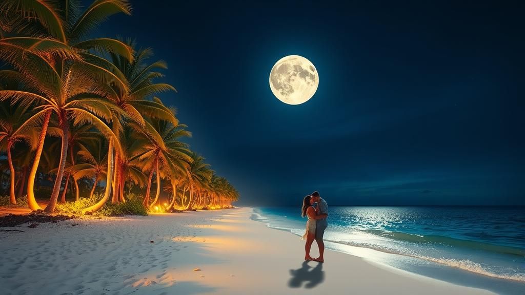 Tropical Island Romance at Dusk in Dramatic Style