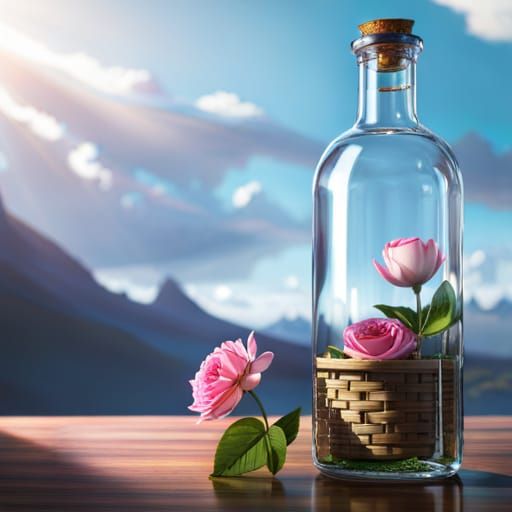 Transparent Bottle Recursive Structure: 3D Digital Art