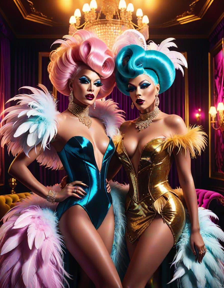 Drag Queens in Boudoir: Vivid Digital Art