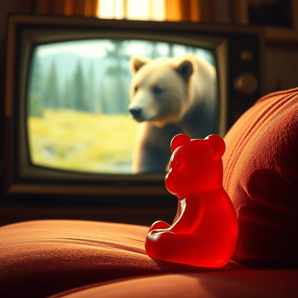 Vibrant Gummy Bear Watches Majestic Grizzly Bear on Vintage ...