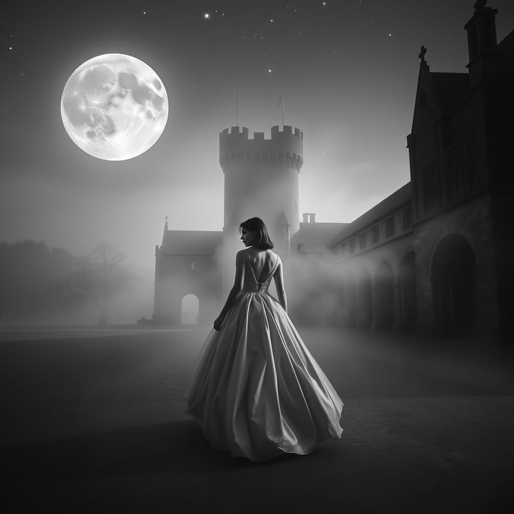 Woman in Gown with Moon and Stars: Film Noir