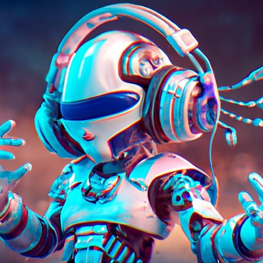 Hip Hop Robot DJ Makes Music: Detailed Digital Art