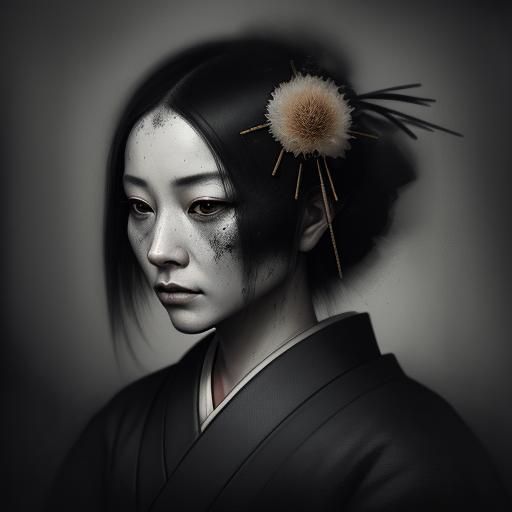 Geisha in Misty Forest: Ink Illustration