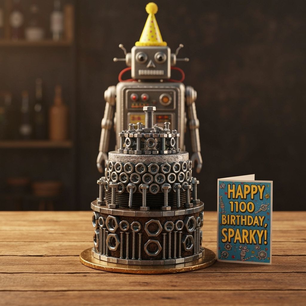 Robot's Birthday Cake Made of Hardware