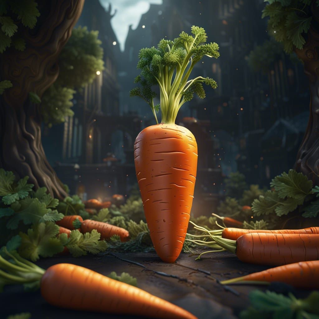 Fantastical Carrots in Detailed Matte Painting Style