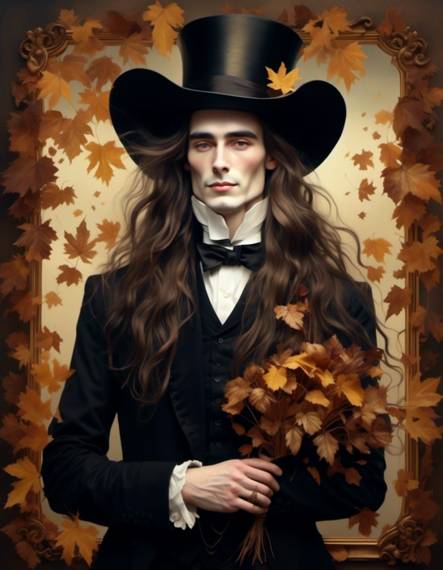 Intricate Painting of Old Gentleman in Autumn Frame