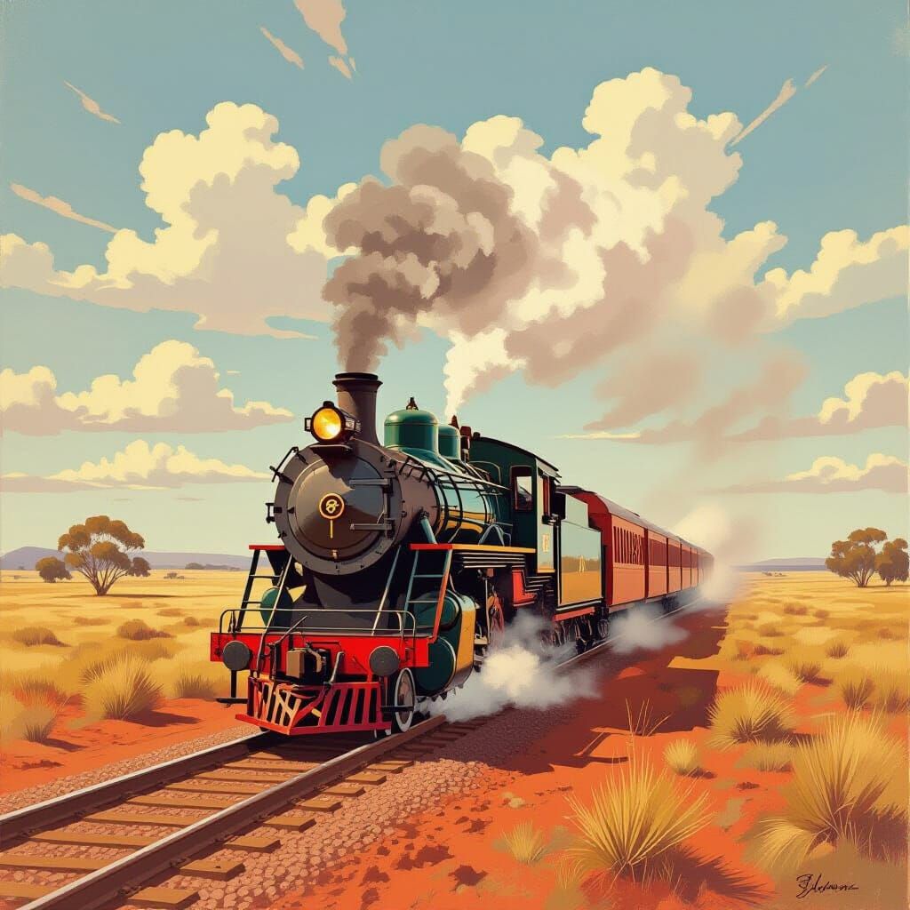 Vintage Train Journey Through Australian Outback, Impression...