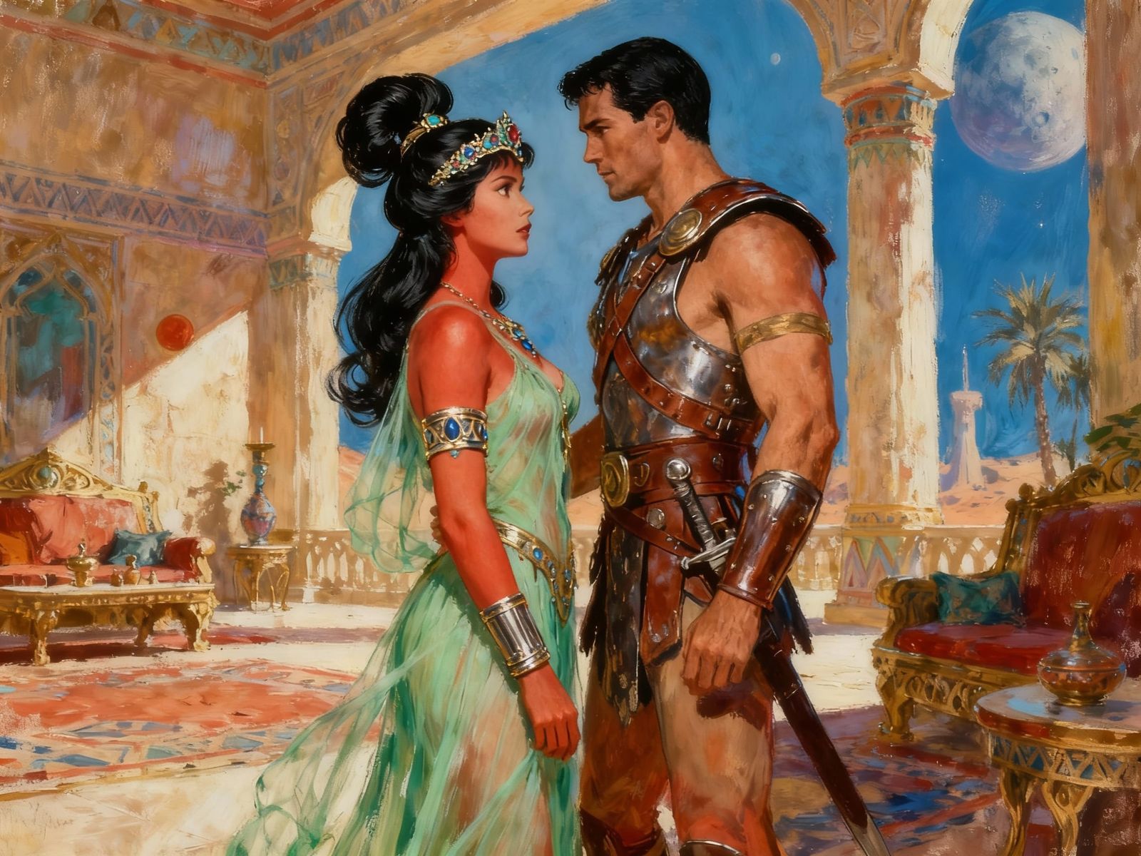 Dejah Thoris and John Carter in Barsoomian Palace