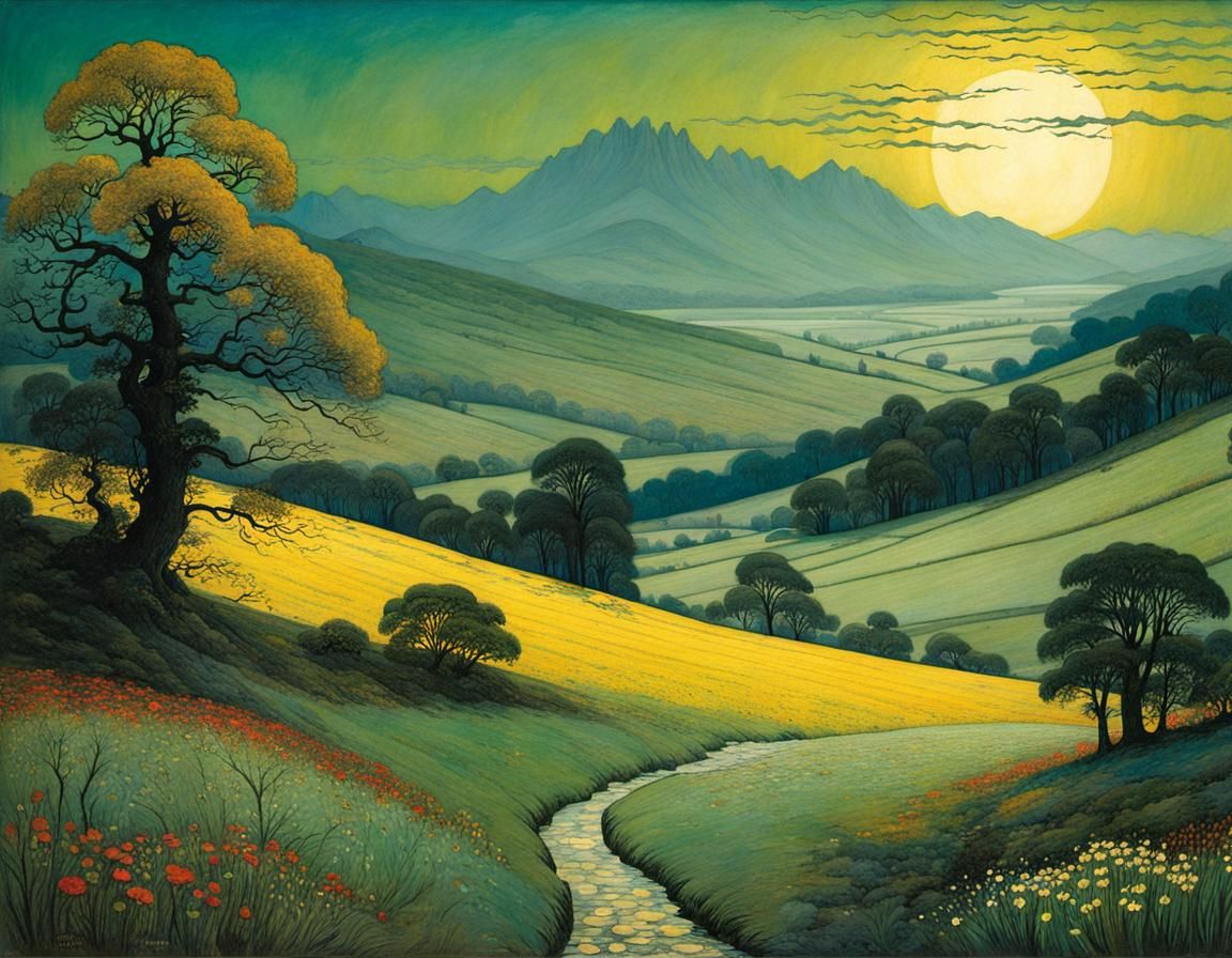 Dreamy Landscape in Whimsical Watercolor Style