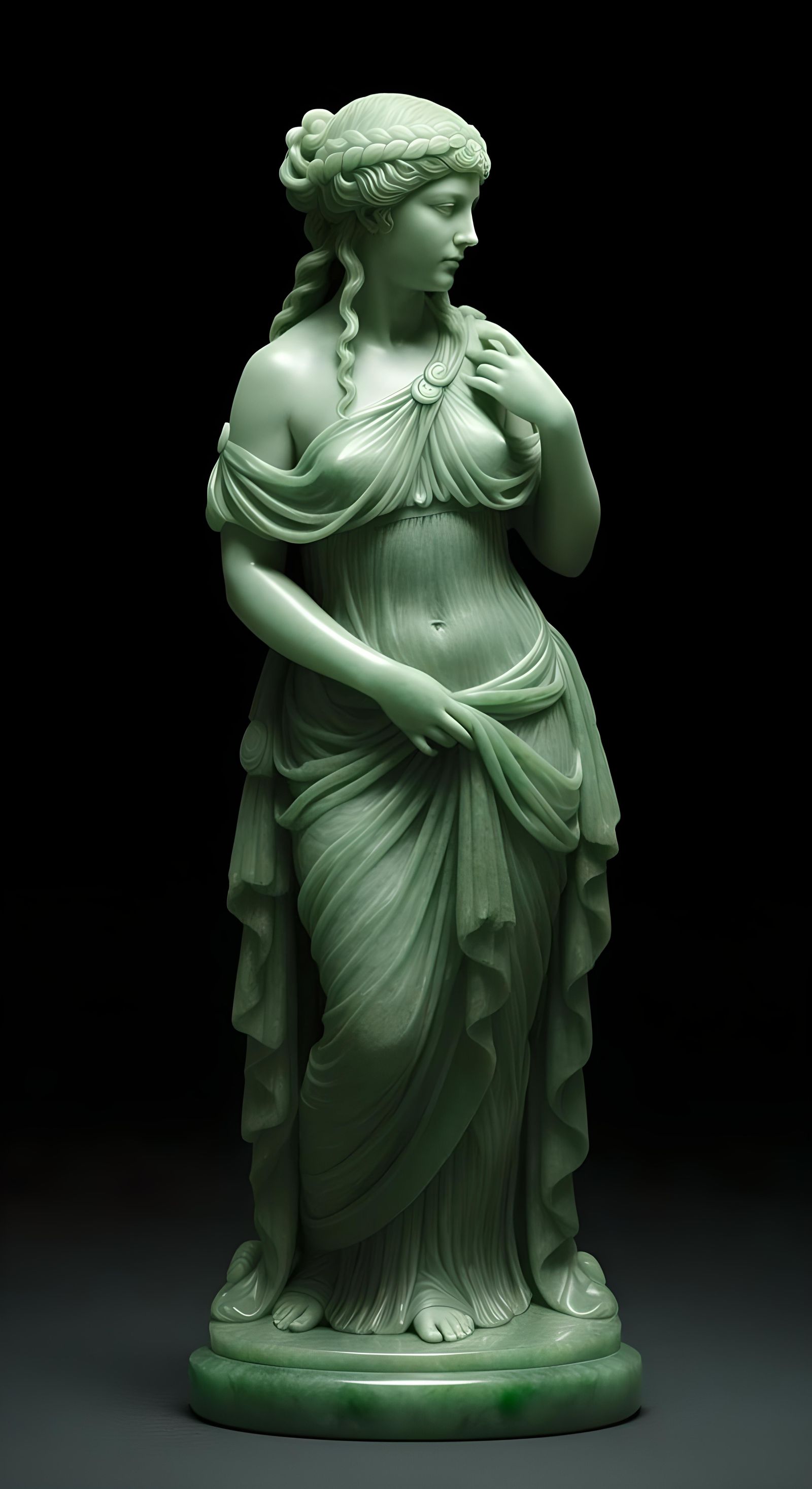 Hyperrealistic Jade Sculpture of a Woman in Toga