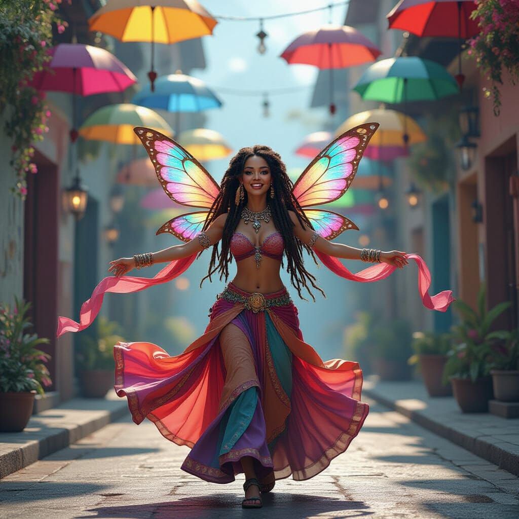 Whimsical Technicolor Fairy Dances in Ethereal Alley