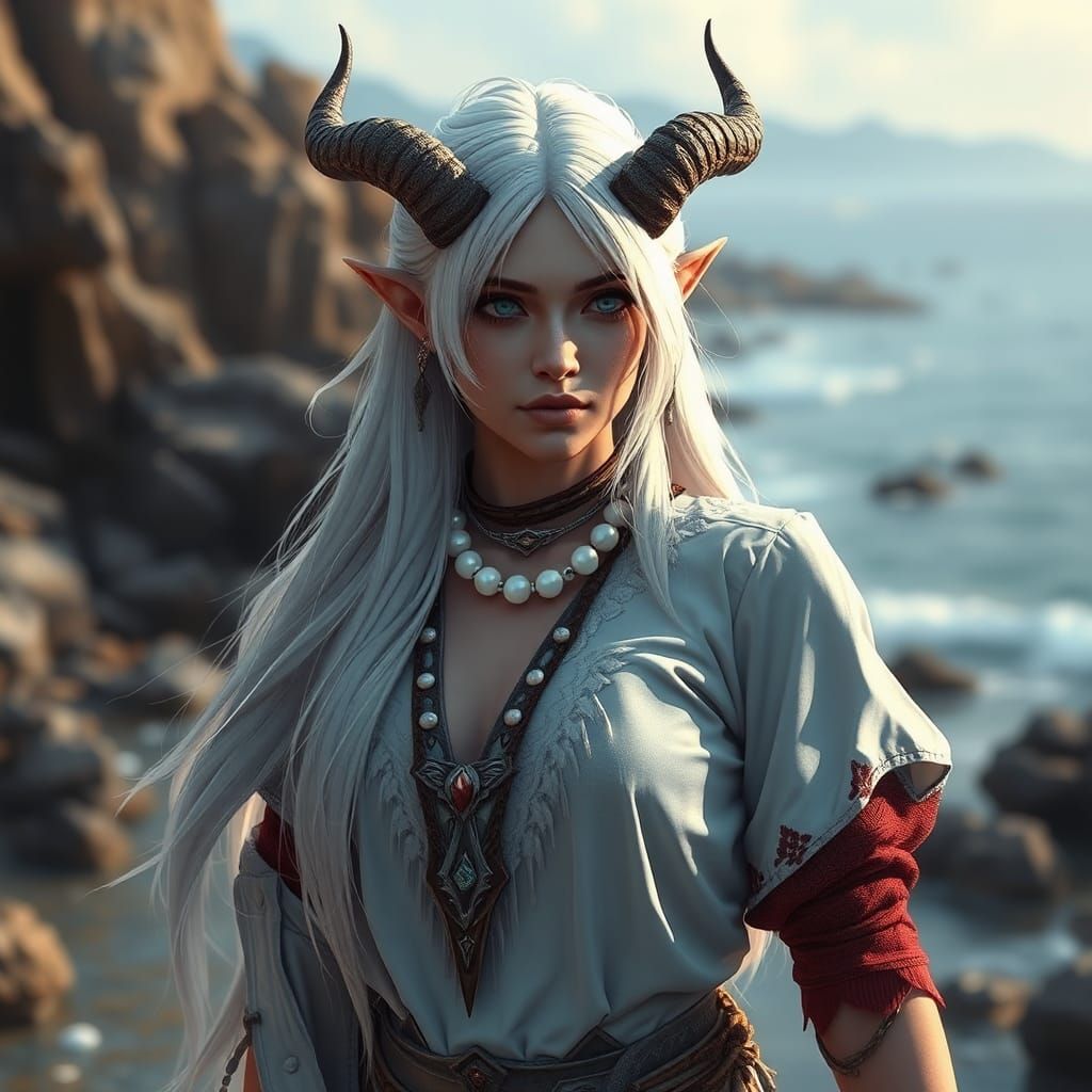 High-Elf Maiden on Shore: Fantasy Art