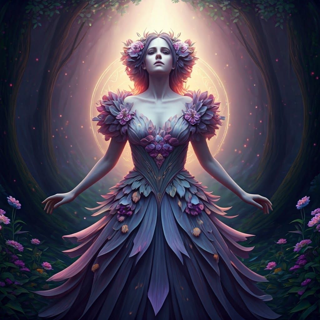 Ethereal Archfey Woman in Enchanted Glade