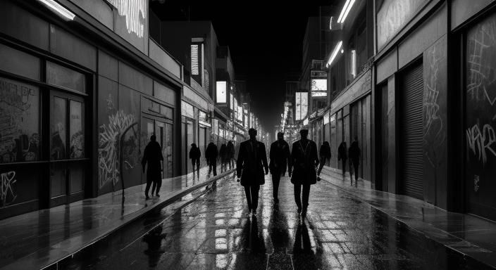 Confident People in City Street Art, Basquiat Style