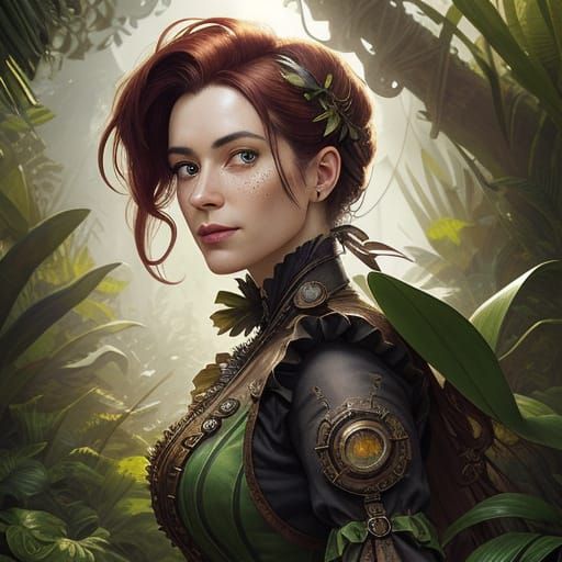 Steampunk Victorian Ariel Explores Lush Jungle