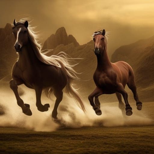 Epic Galloping Horses in a Digital Painting