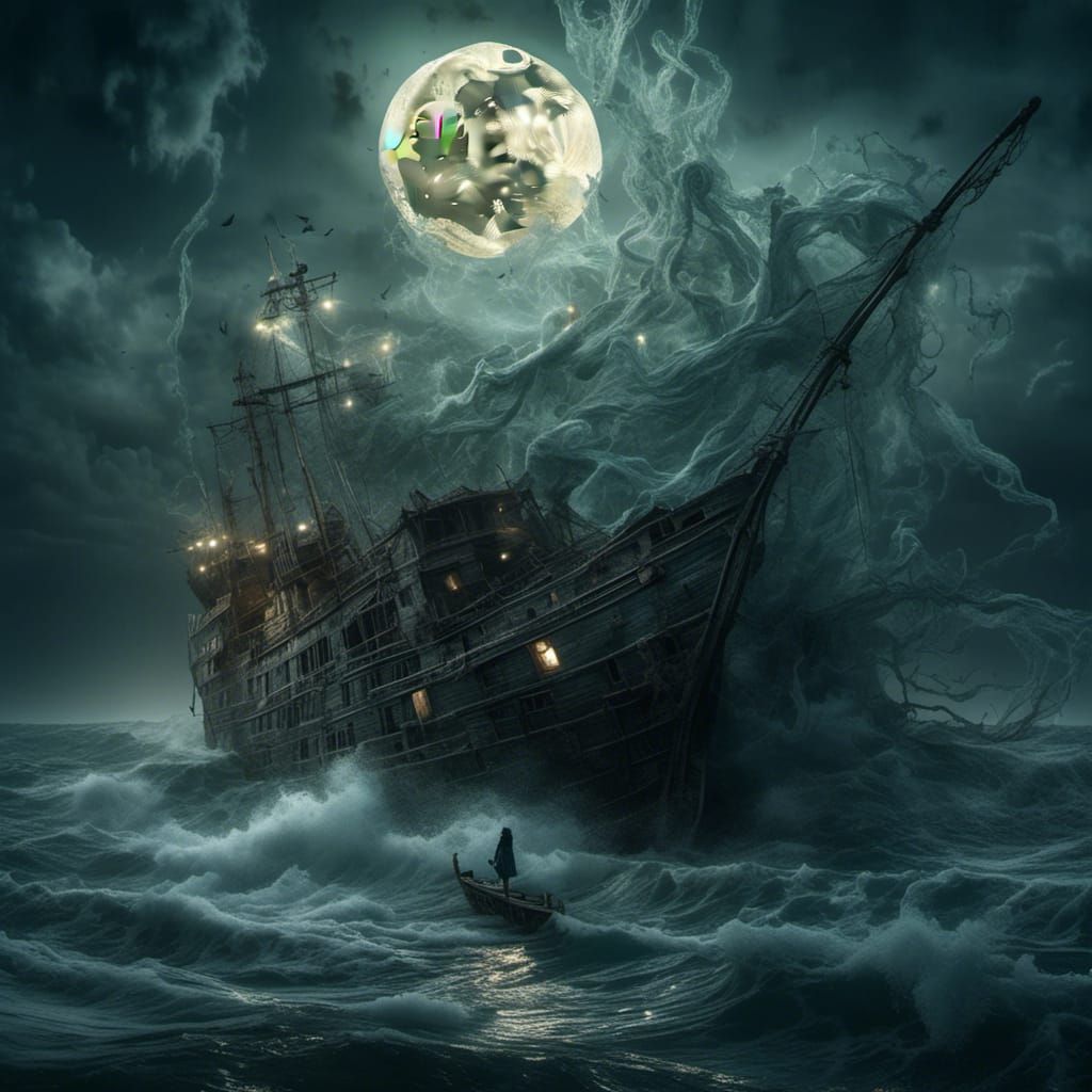 Ghostly Woman Haunts Ship in Moonlight