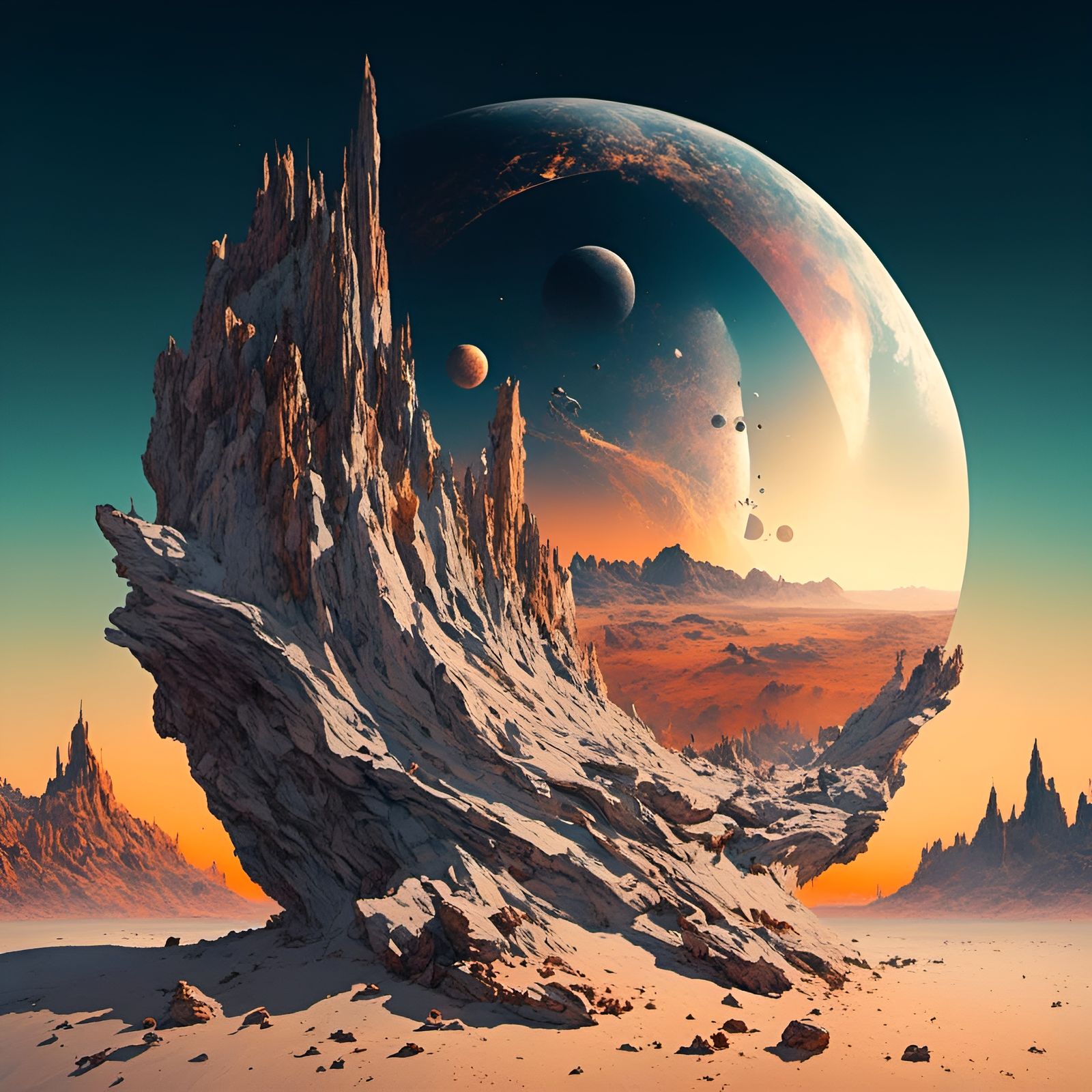 Cosmic Sci-Fi Landscape with Double Exposure Effect