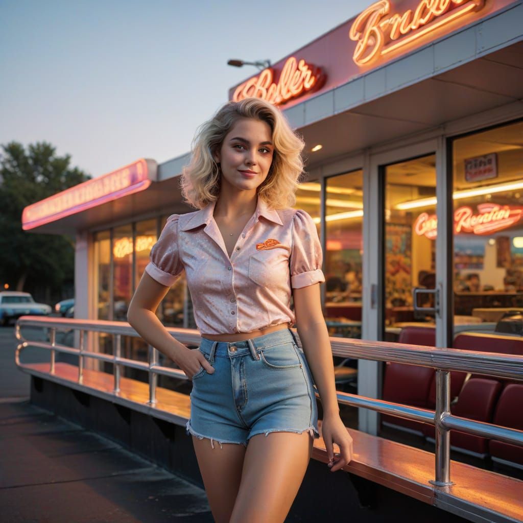 1970s Roller Skate Diner Scene at Sunset