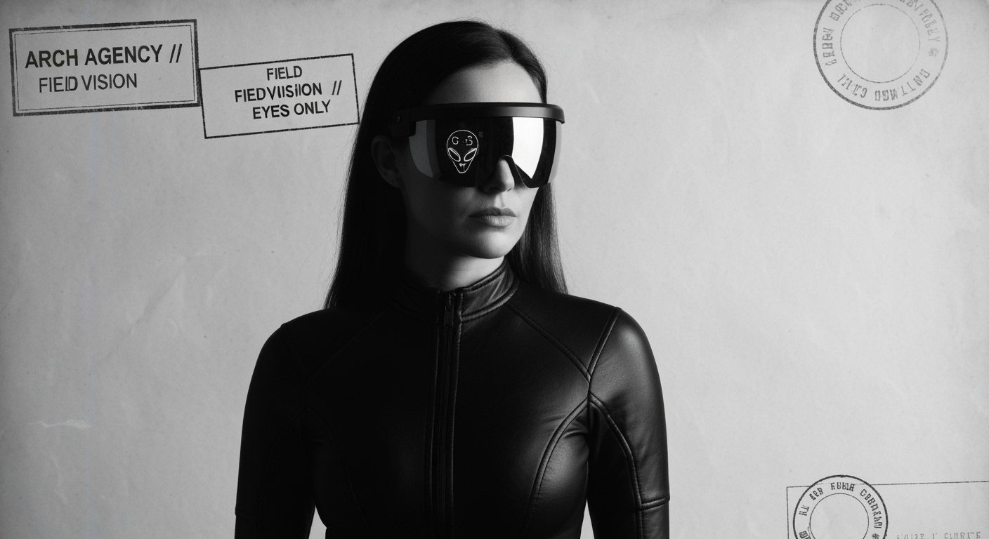 Retro-Futuristic Spy Portrait: Agent Runline in Monochrome N...