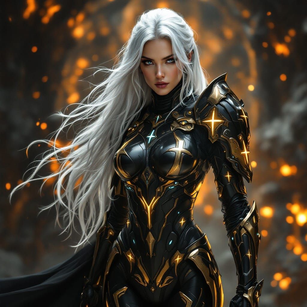 Elegant Female Imperial Knight Pilot in Dark Gothic Armor