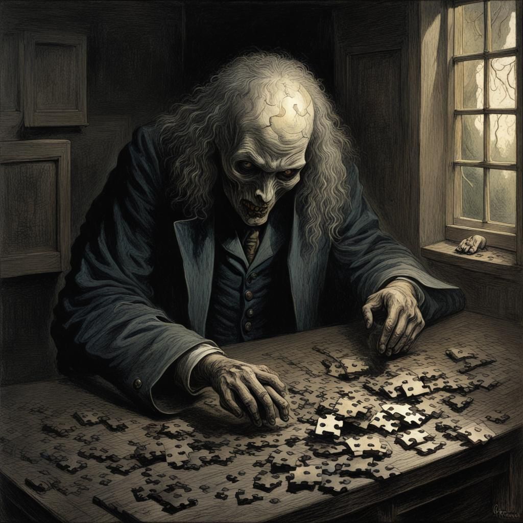 Terrifying Jigsaw Puzzle in Horror Style