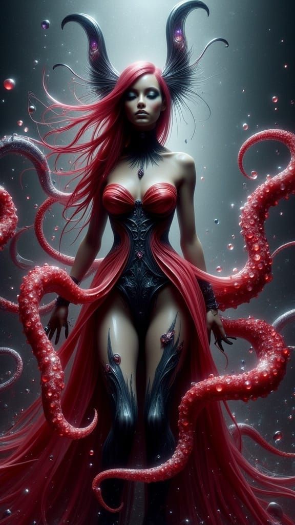Surreal Gothic Goddess with Shimmering Tentacles