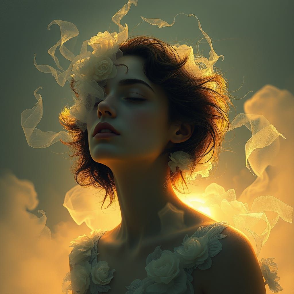 Ethereal Woman Lost in Whispers of the Past