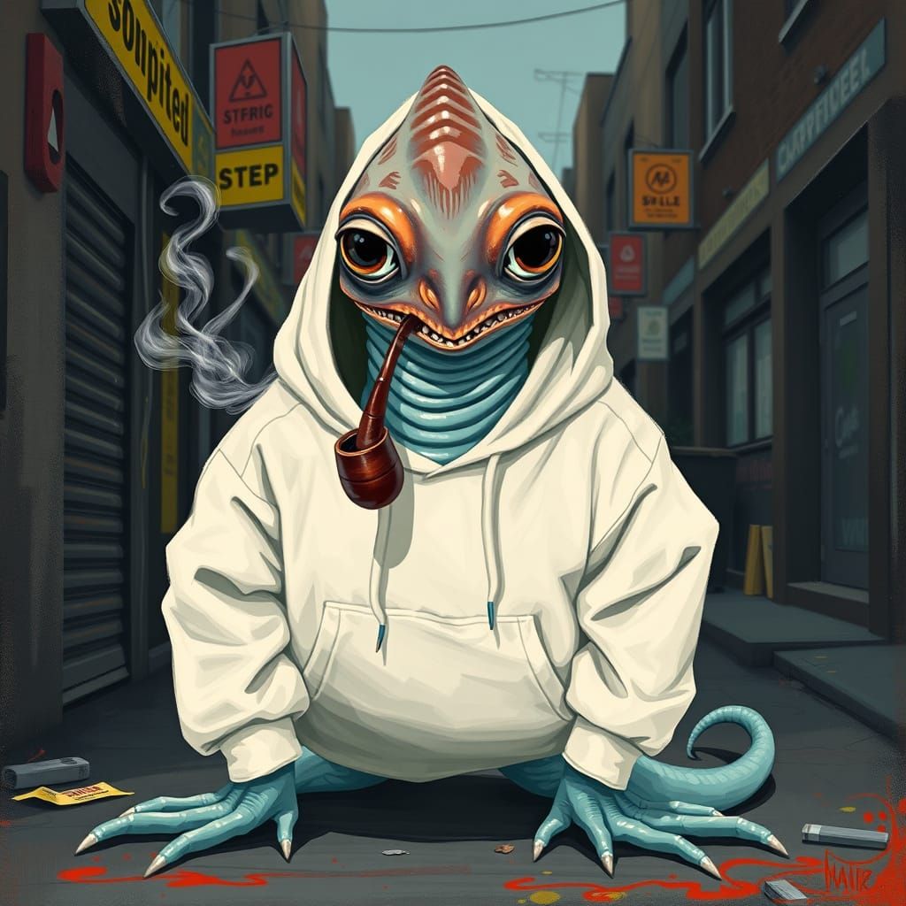 Eel in Streetwear Style Smoking a Pipe