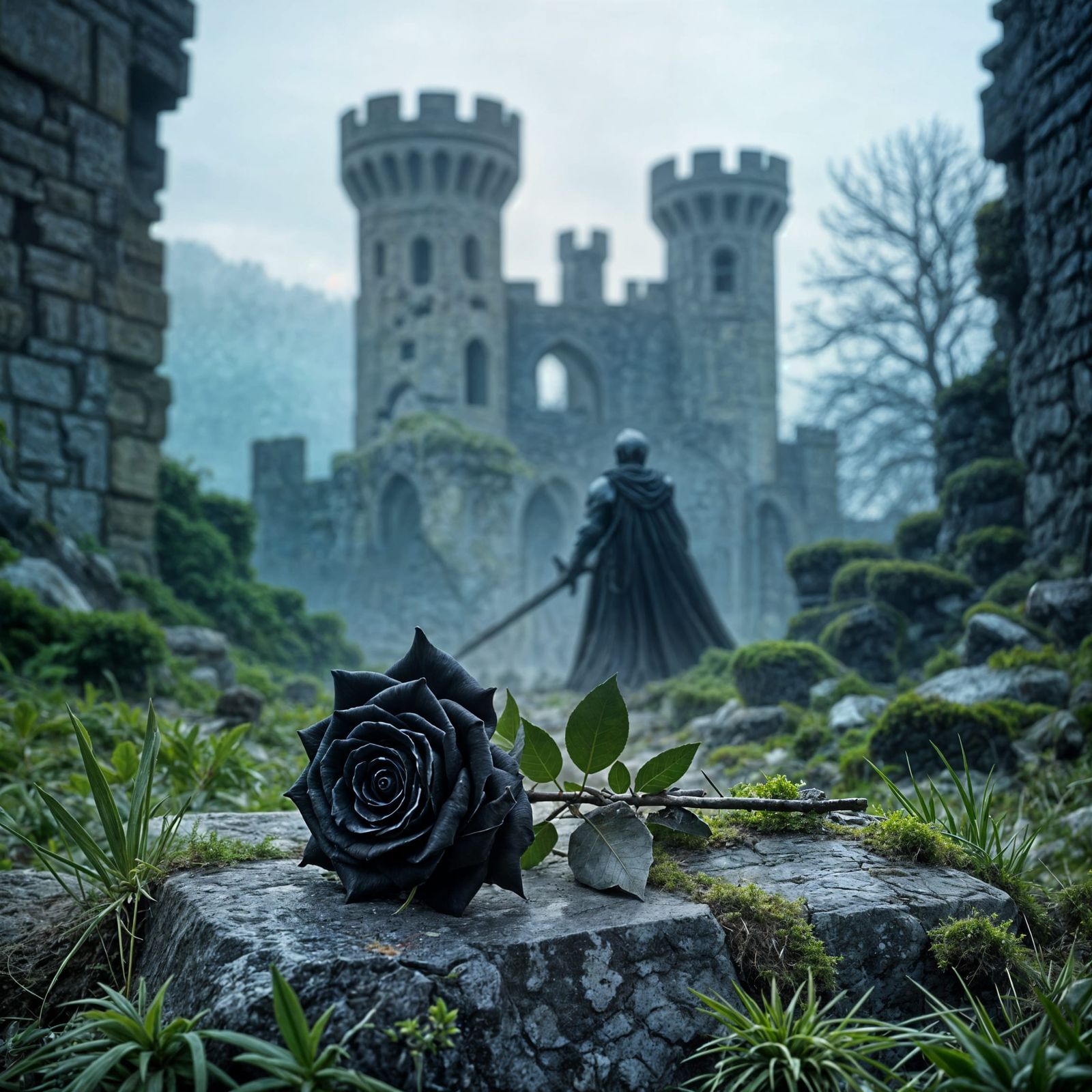 Black Rose and Knight at Castle Ruins