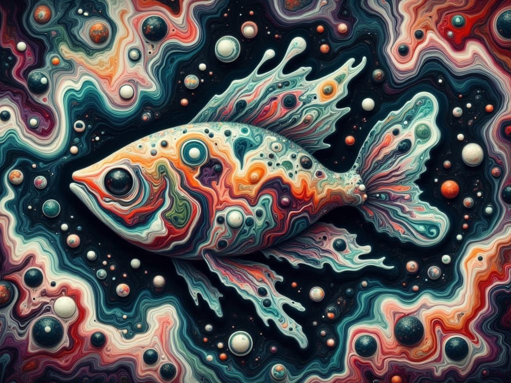 Vibrant Underwater Fish in Abstract Fluid Art Style