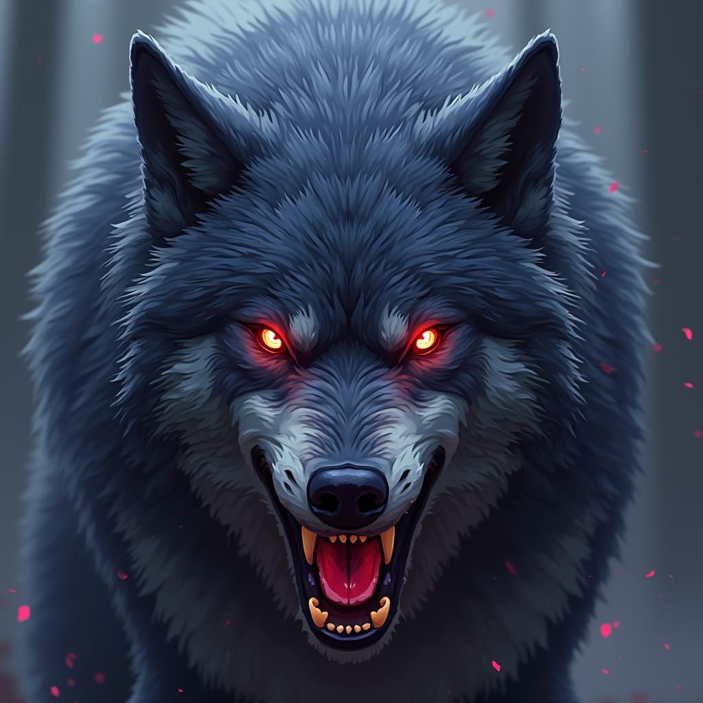 Majestic Pixel Art Wolf with Piercing Intensity