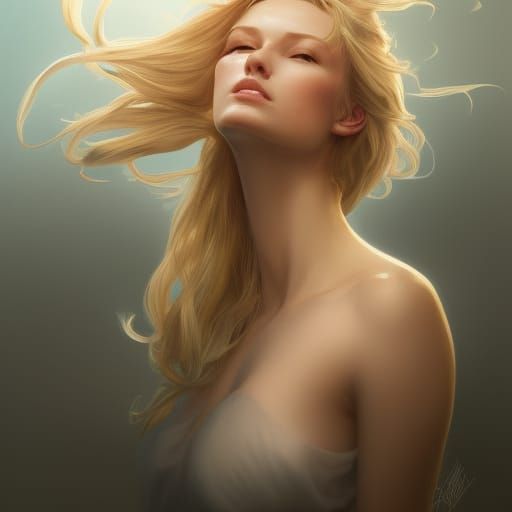 Blonde Woman on White Horse: Fantasy Art Portrait