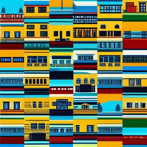 Expressionist Cityscape in Vibrant Geometric Form