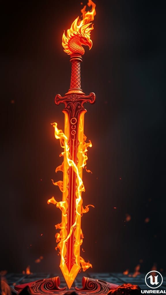 Phoenix Flame Sword in Unreal Engine 5 Style