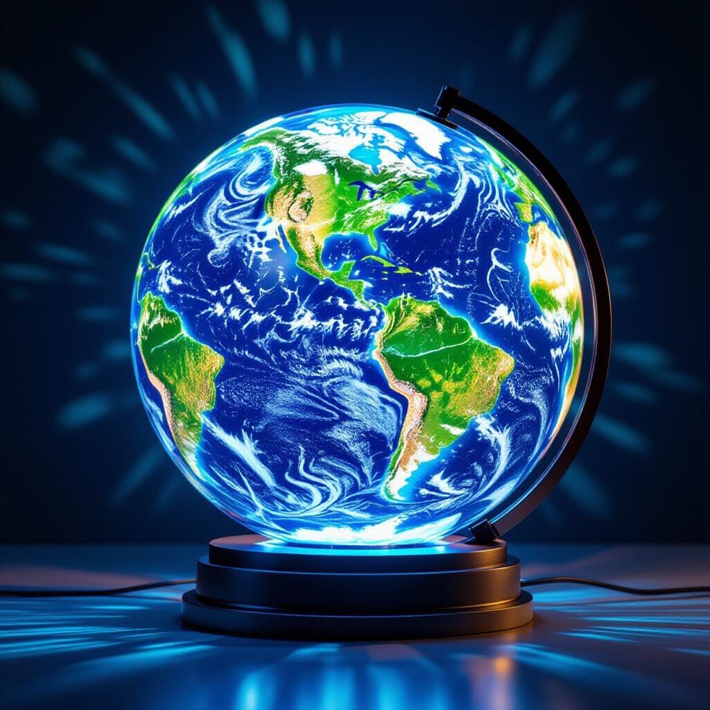 Illuminated Crystal Earth Globe in Matte Painting Style