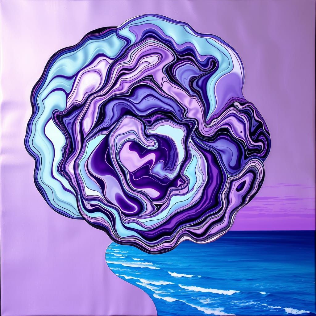 Surreal Amethyst Abalone Swirls in Aluminum Dreamscape