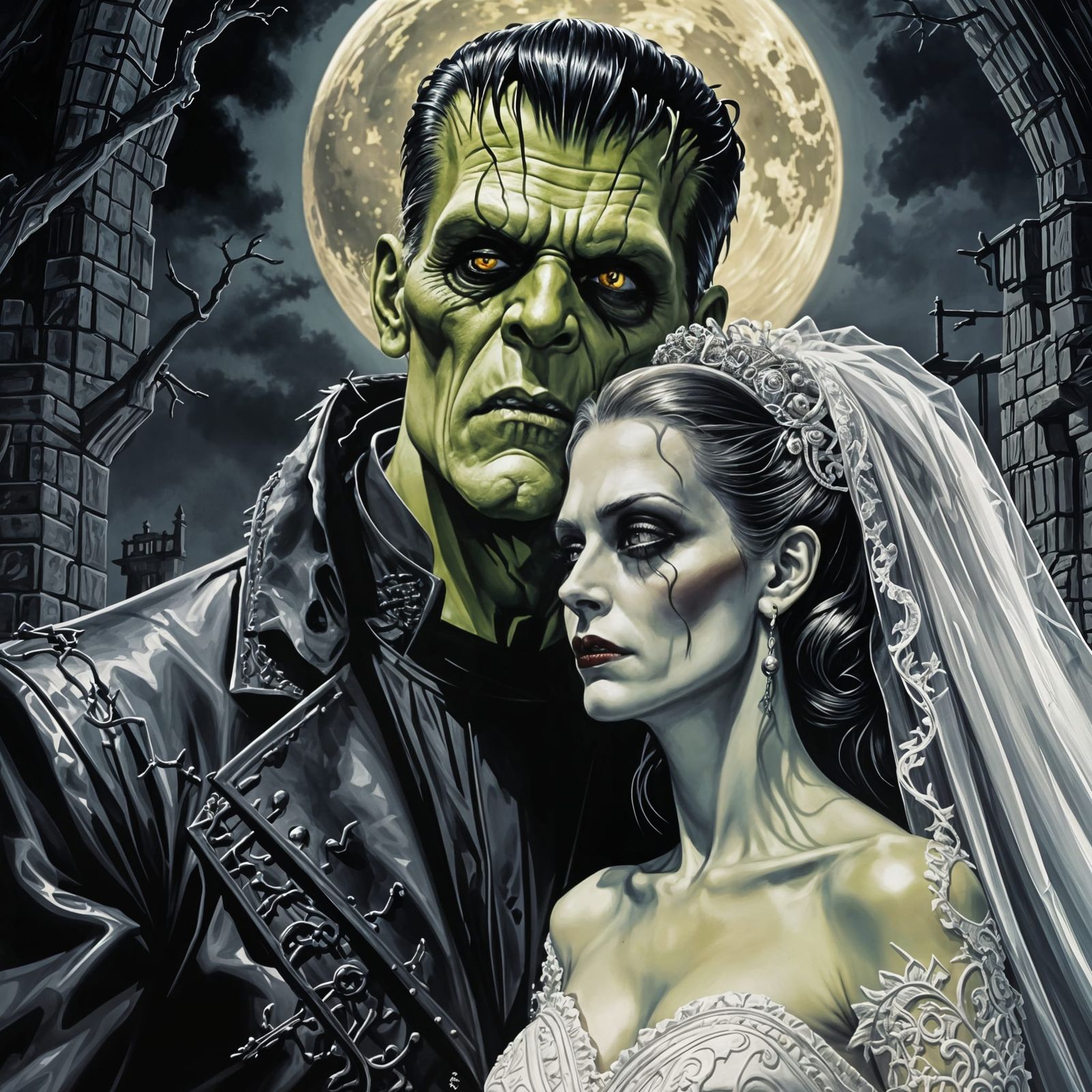 Frankenstein and Bride Heavy Metal Album Cover Art