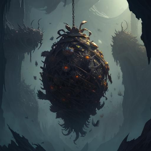 Grotesque Cocoon Creature with Parasitic Insects