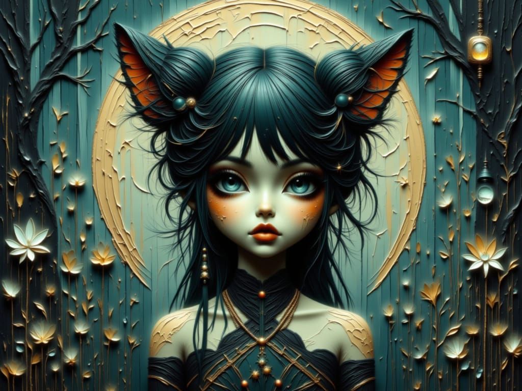 Mystical Moonfairy with Cat Ears in Golden Light