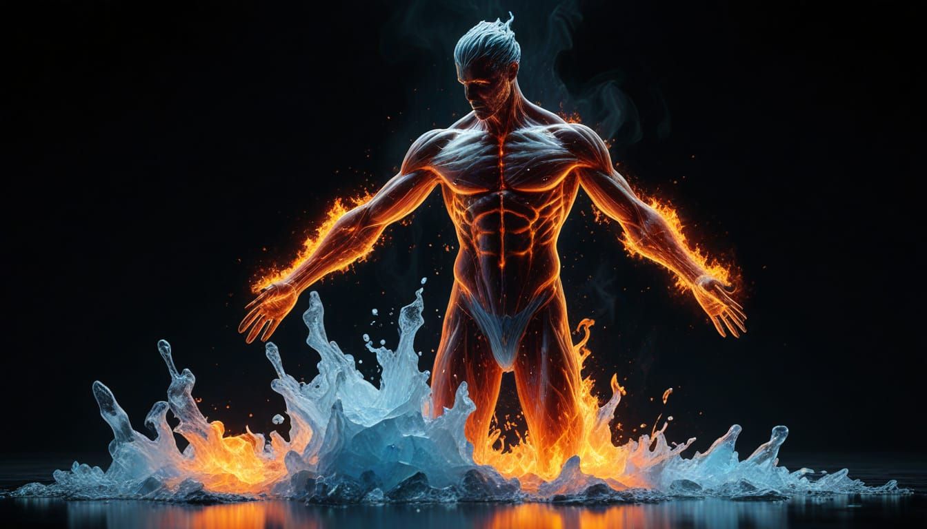 Surreal Fire and Ice Elemental in Hyperrealism