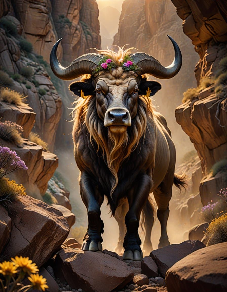 Gorgon-Bull in Rocky Canyon: Dramatic Wildlife Photography