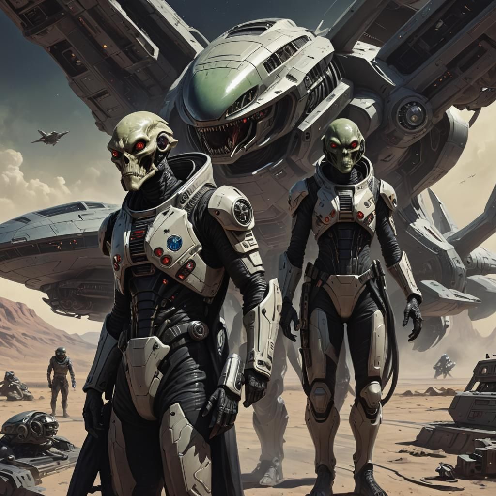 Sinister Alien Starship Crew in Sci-Fi Style