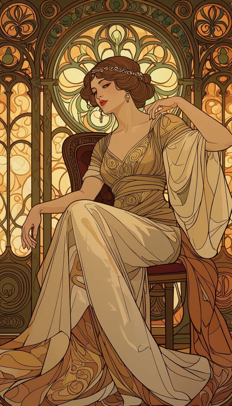 Elegant Woman in Art Nouveau Style