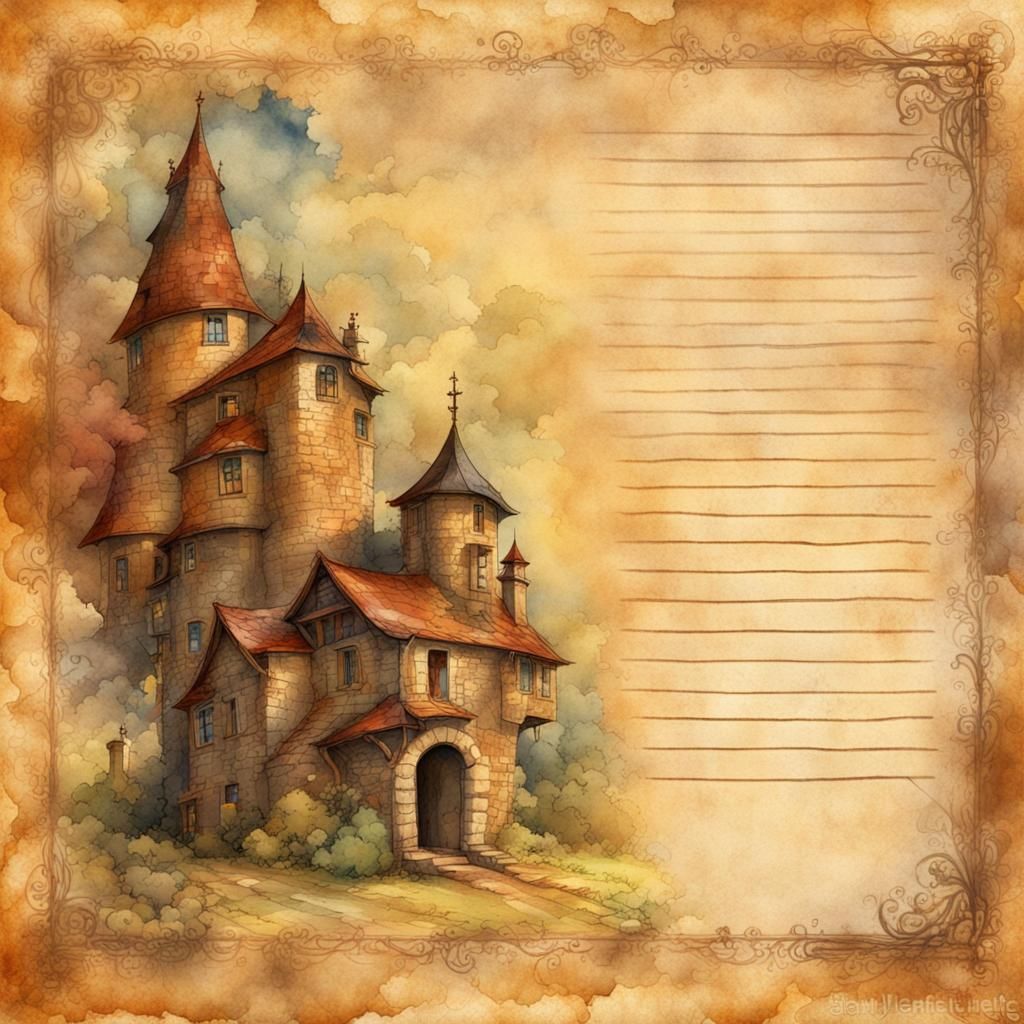 Vintage Parchment with Wizard in Watercolor Style