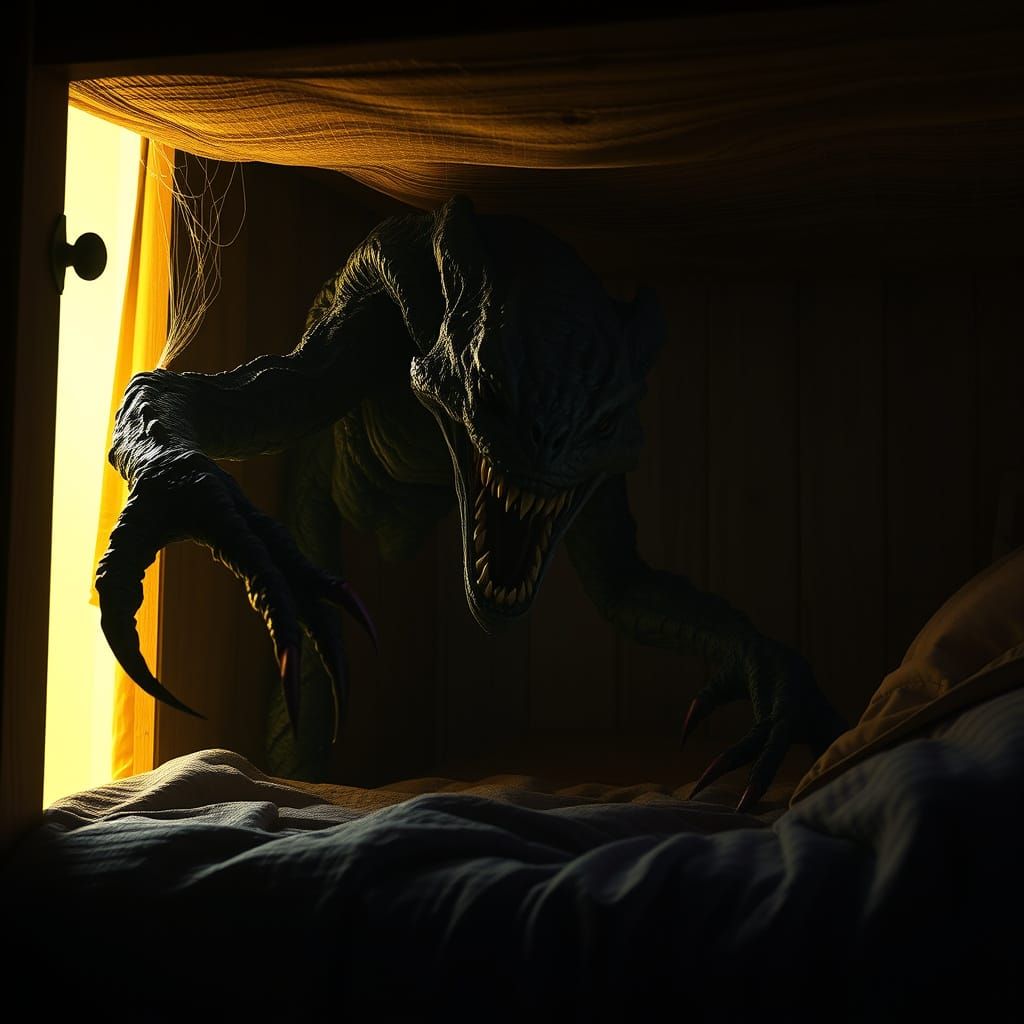 Ethereal Nightmare Beneath Childhood Bed