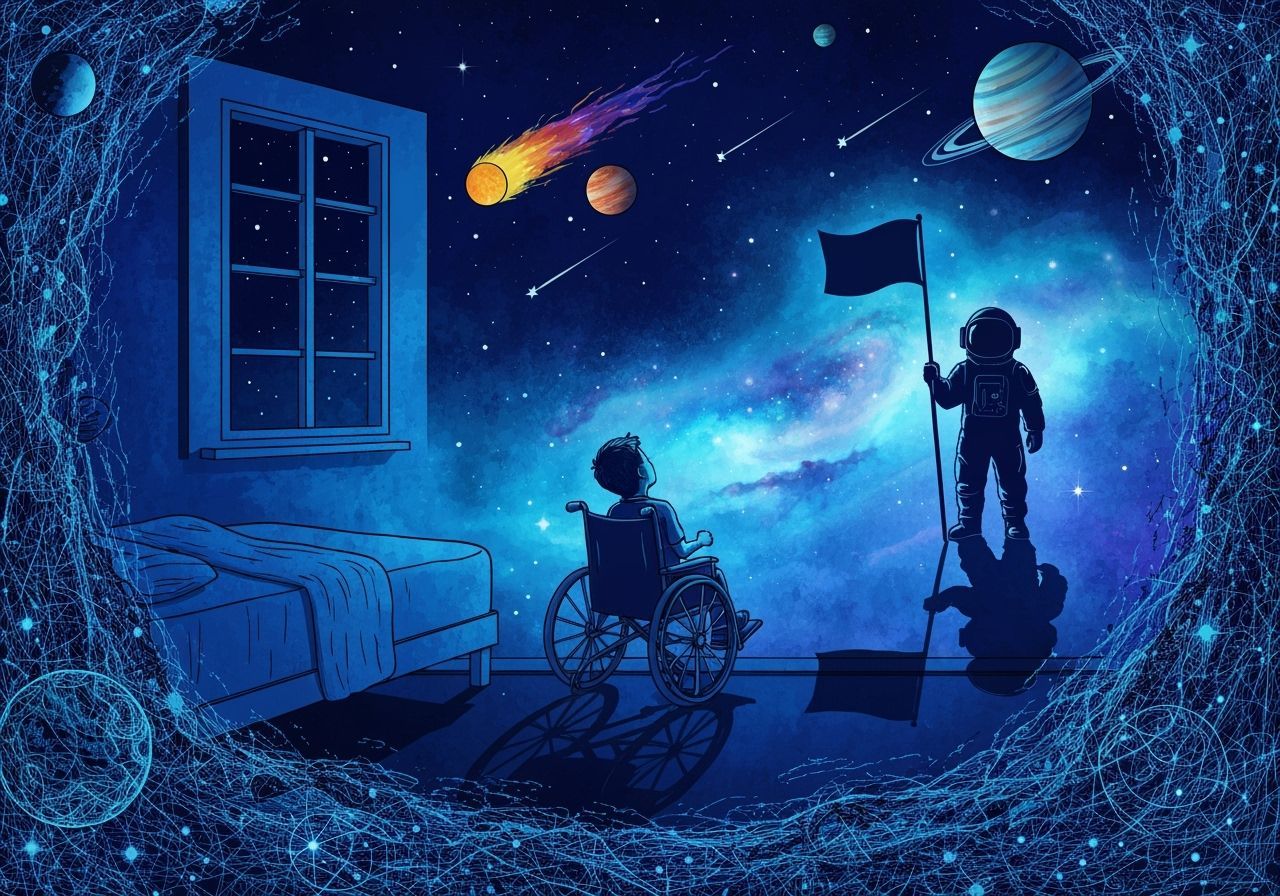 Boy Gazing at Galaxy: Abstract Acrylic Illustration