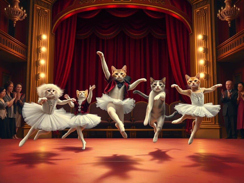 Elegant Felines En Pointe in a Whimsical Ballet Performance