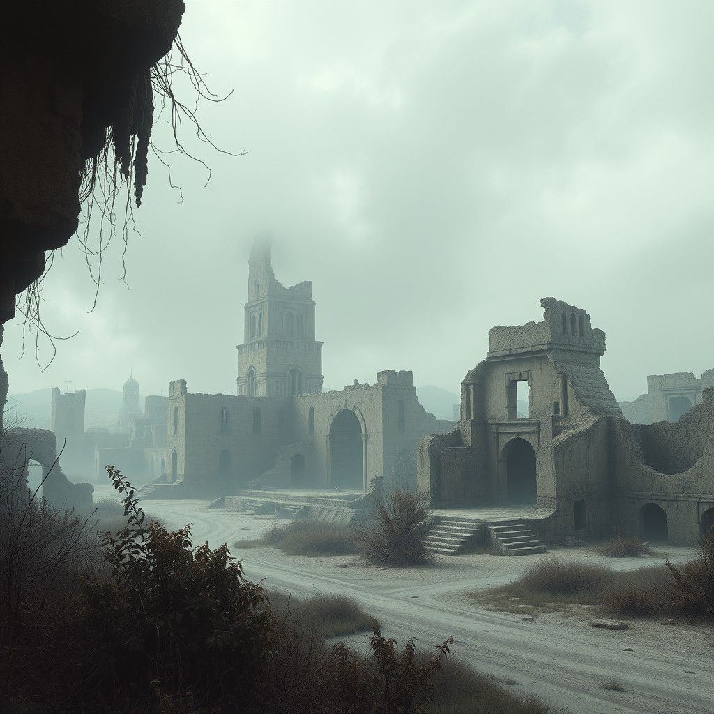 Desolate Ancient Cityscape in Haunting Hyperrealism