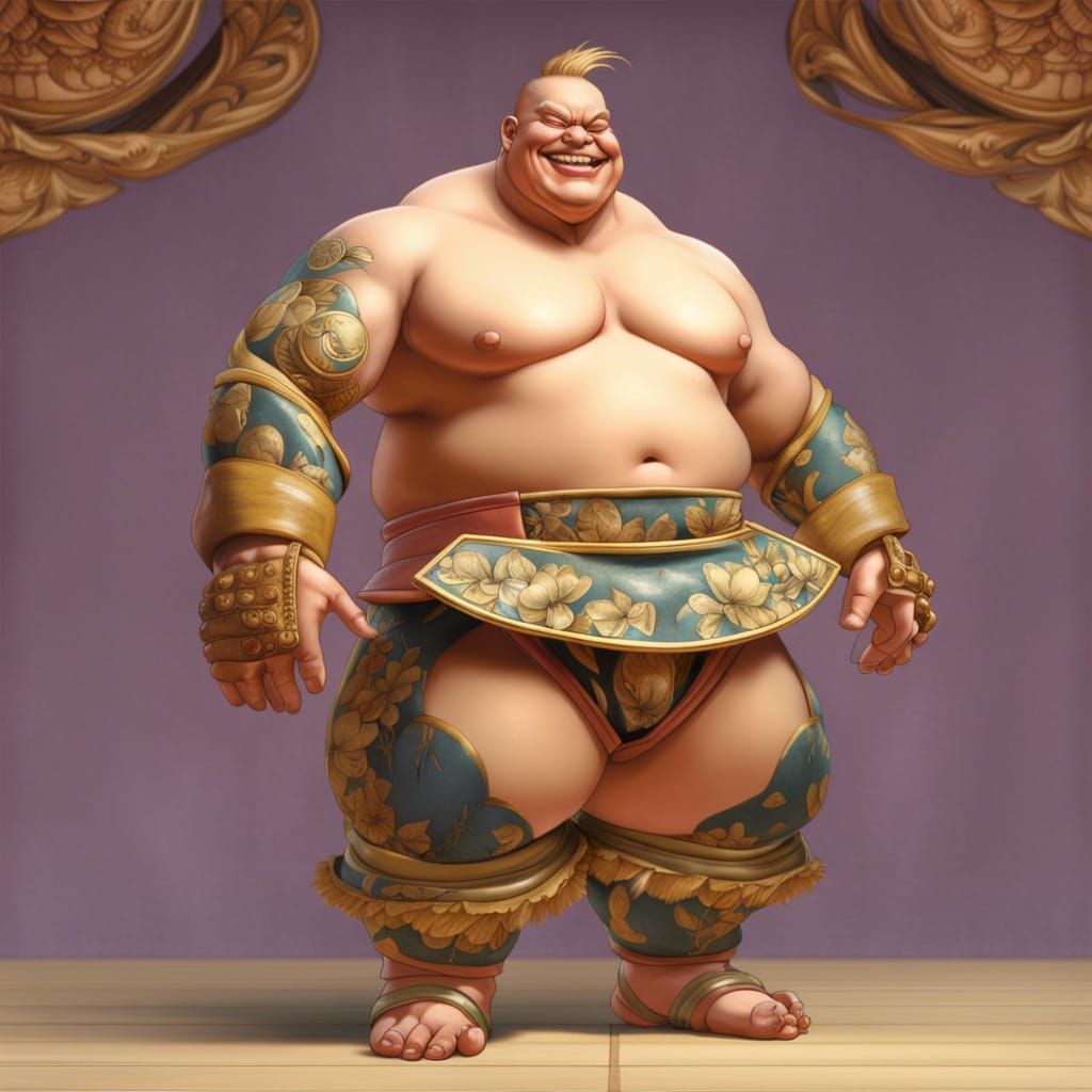 Hyperpunk Sumo Wrestler Smiles: Kawaii Chic